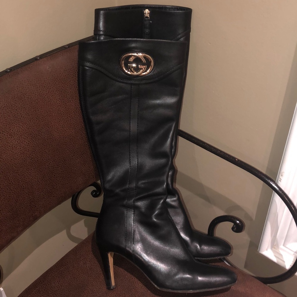 Tall Leather Interlocking Gucci Boots